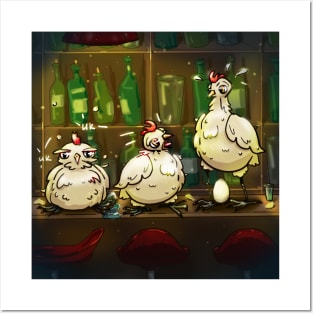 chickens in the bar Posters and Art